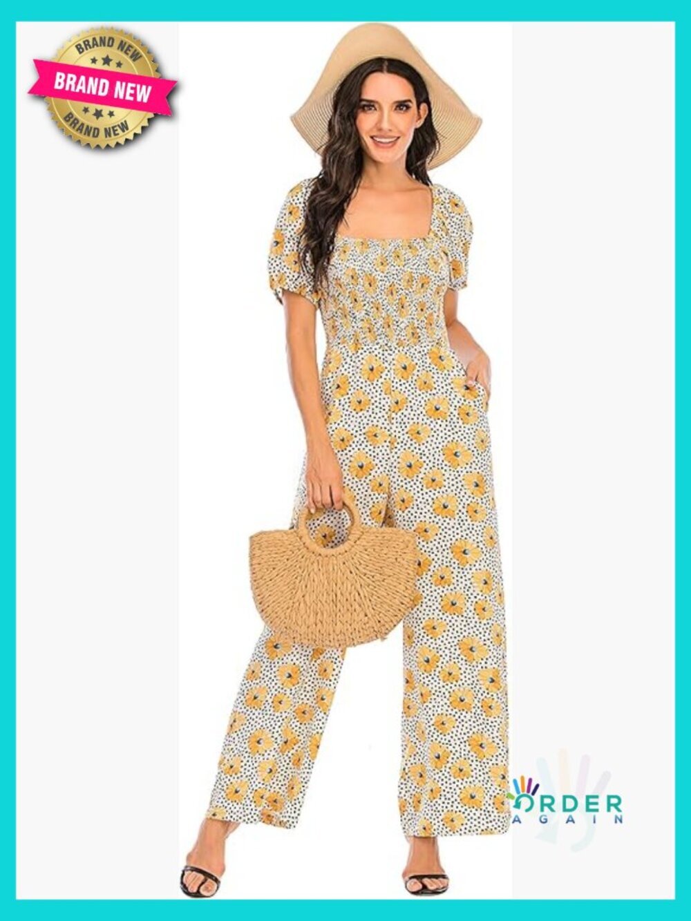 Floral Smocked Jumpsuit Wide Leg Romper Elegant Spring Summer Outfit